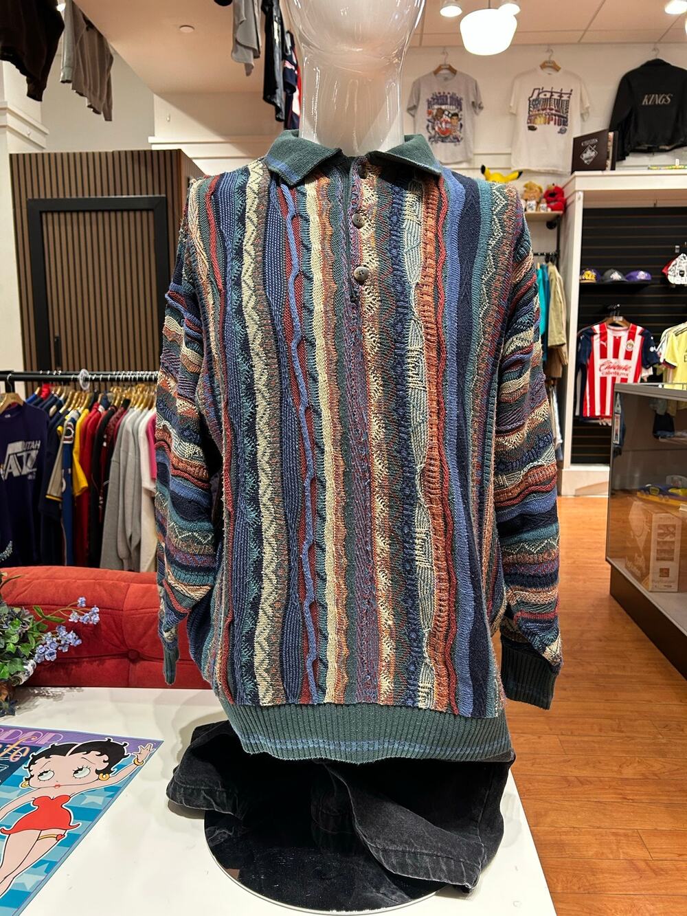 Alfani Knit Polo Biggie Smalls Hip Hop Style Sweater Multi color Size XL